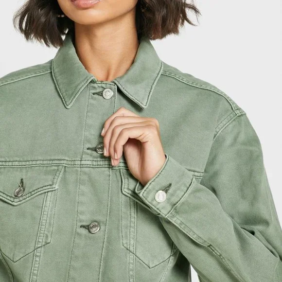 TOPSHOP Khaki Denim Raw Hem Oversized Jacket